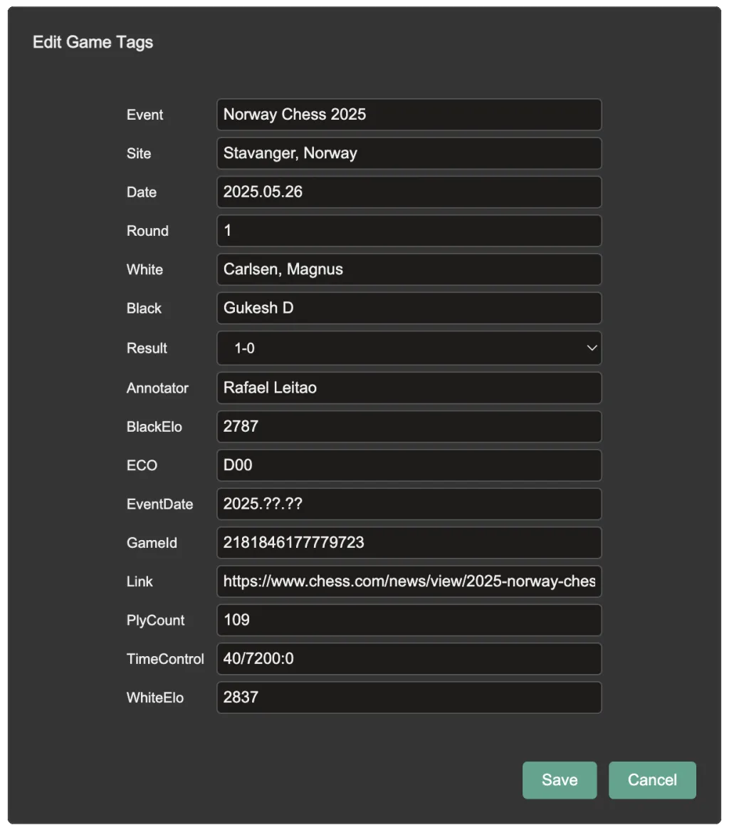 Edit Game Tags dialog