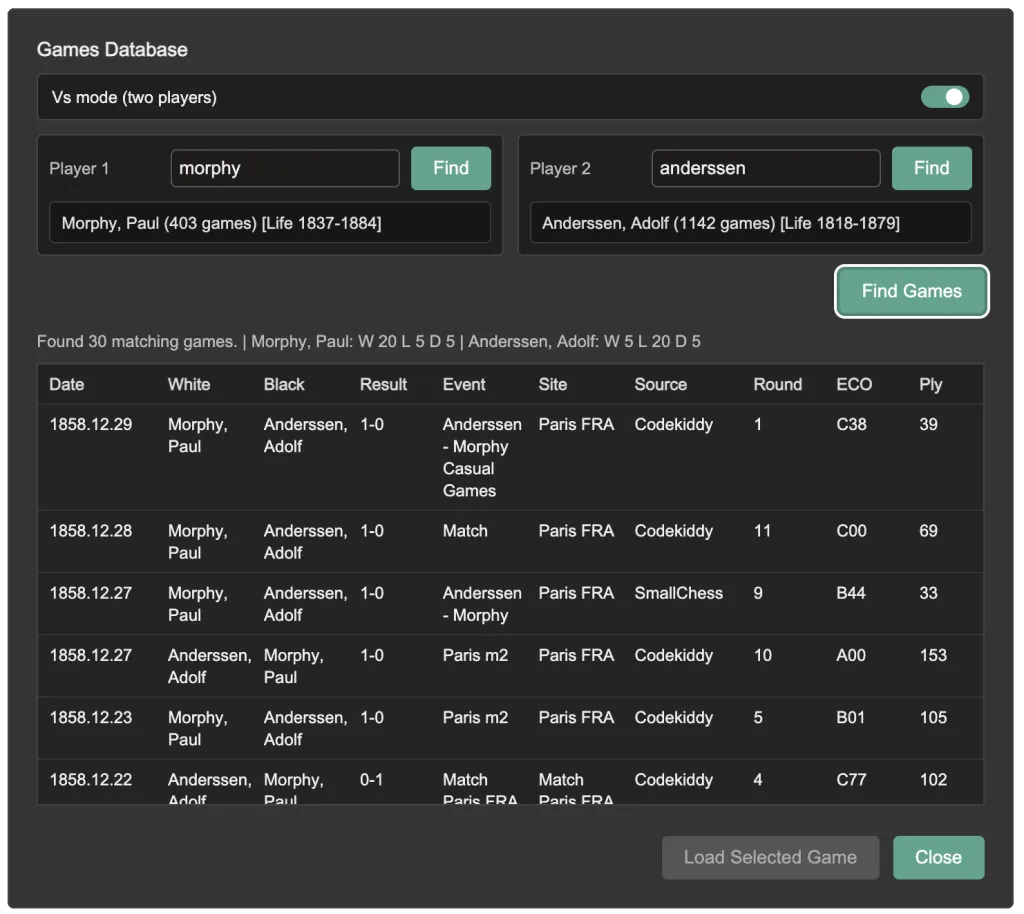 Games Database dialog